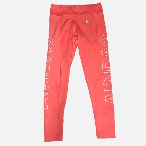 Adidas Leggings Size Medium Orange Coral Graphic Climalite Sporty Spice Active - Picture 1 of 8